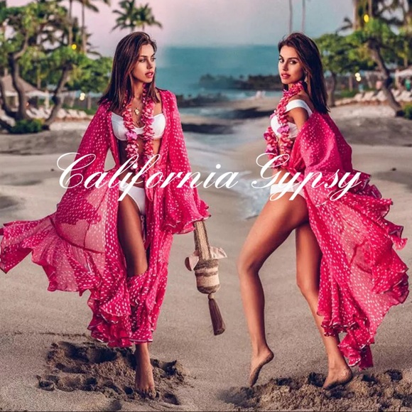 Chiffon Ruffle Coverup Duster Kimonos - Picture 5 of 13